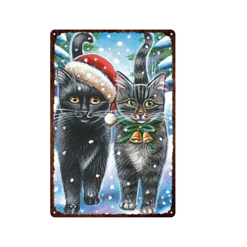 Christmas Santa Claus Pet Dog & Cat Tin Sign Wall Art Painting Vintage Decor Poster Metal Signs Bar Cafe Pet Store Home Decor