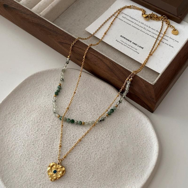 Tiger'S Eye Beaded Halskjede Maillard Oval Premium Genserkjede Titanium Stål Vintage Coffee Naturstein Clavicle Chain