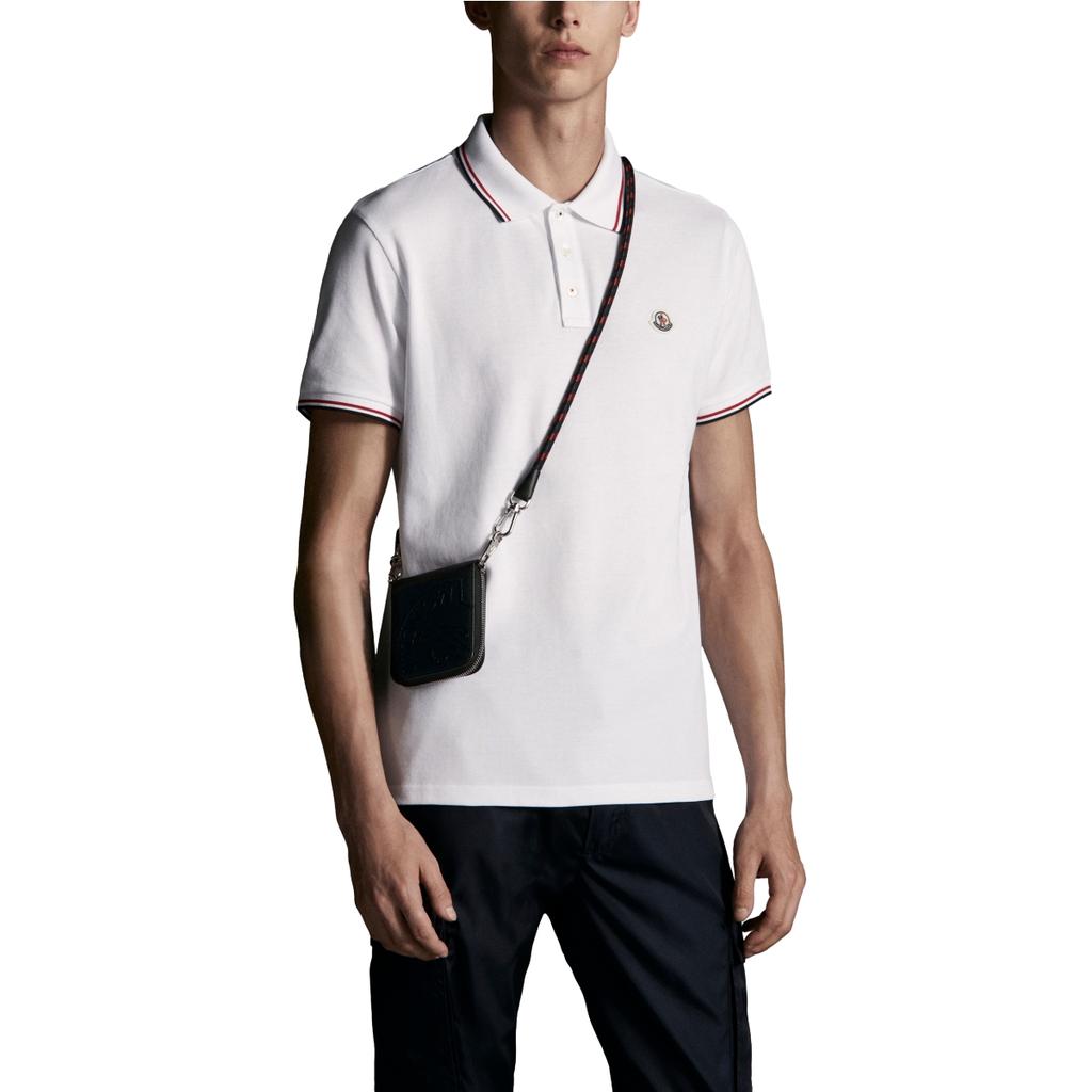Moncler SS24 Úzký střih Tříbarevný pletený límec Krátký rukáv Polokošile Pánské Polokošile Bílá J10918A7030084556001