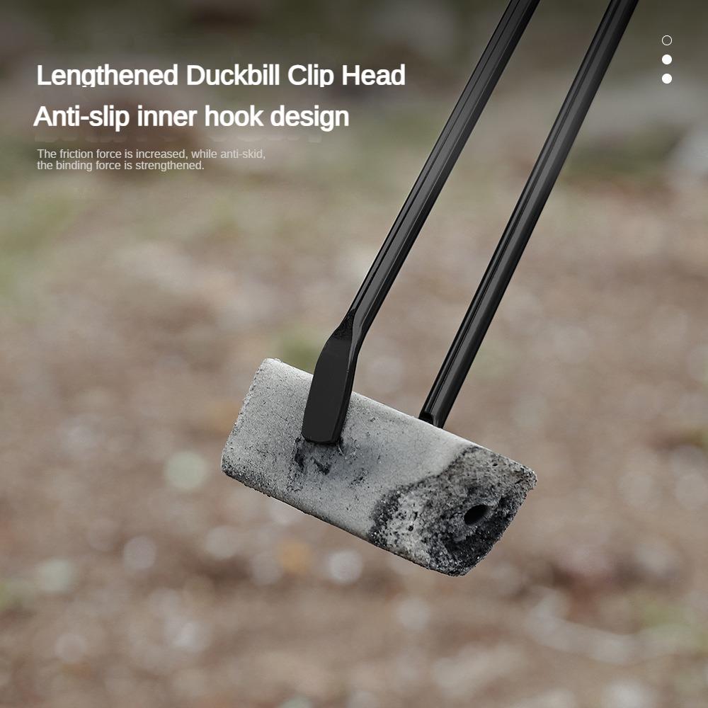 Outdoor BBQ Charcoal Clamp Portable BBQ Iron Fire Tongs Duckbill Fire Tongs Solid Insulated Handle Extended Wood Charcoal Clamp