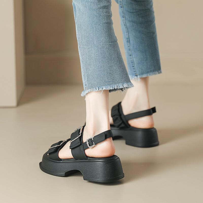 Platform sandals women's summer new Internet celebrity fashion women's one-button Roman sandals women's wide strip muffin shoes
