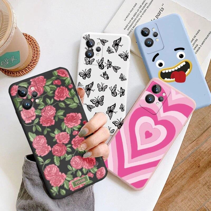 

Realme GT 2 PRO 5G Защитный чехол для телефона Силиконовая задняя панель Розовый чехол Love Cover Realme GT 2 PRO Противоударный мягкий розовый цветочный узор Чехол для телефона с цветочным узором