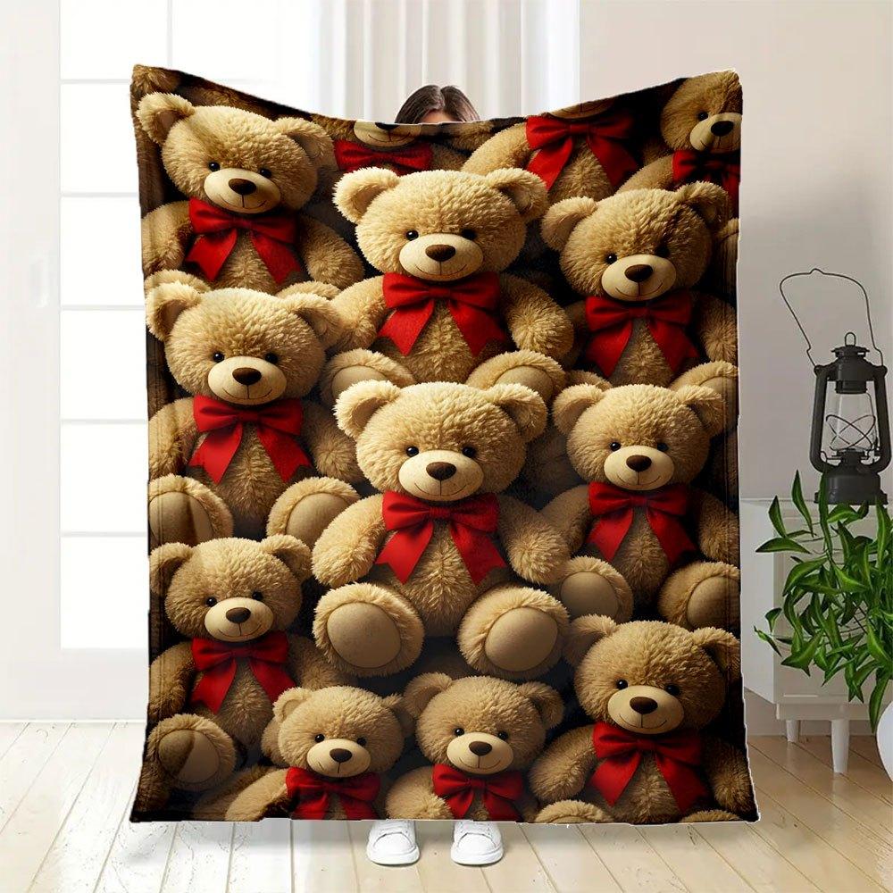"""Entzückende Teddybären mit roten Schleifen - Perfekt als Geschenke!""""""Decke Flanell Überwurfdecke für Sofa, Bett, Reisen, Camping, Büro, Couch, Stuhl,"""