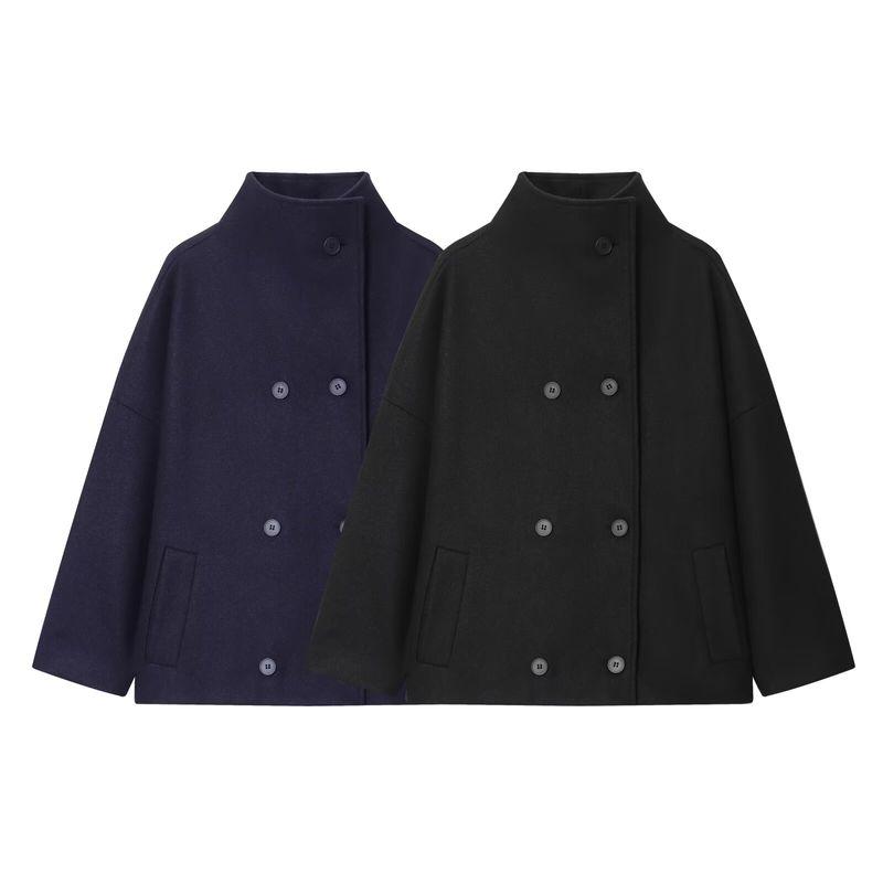 Autumn and Winter New Arrivals Women's Clothing Zr European and American Style Export Fashion Simple Versatile Double-Breasted Long-Sleeve Wool Coat