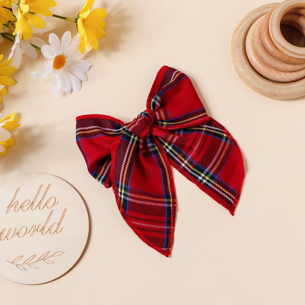 Vintage Large Fable Plaid Fabric European American Style Gradient Color Bow Hair Clips Neutral for Baby Girls Women for Party