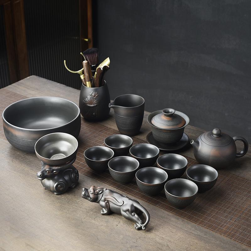 Purple Clay Jumping Knife Kung Fu Tea Set2025New Retro High-End Household Tea Brewing Special Gaiwan Teapot Teacup
