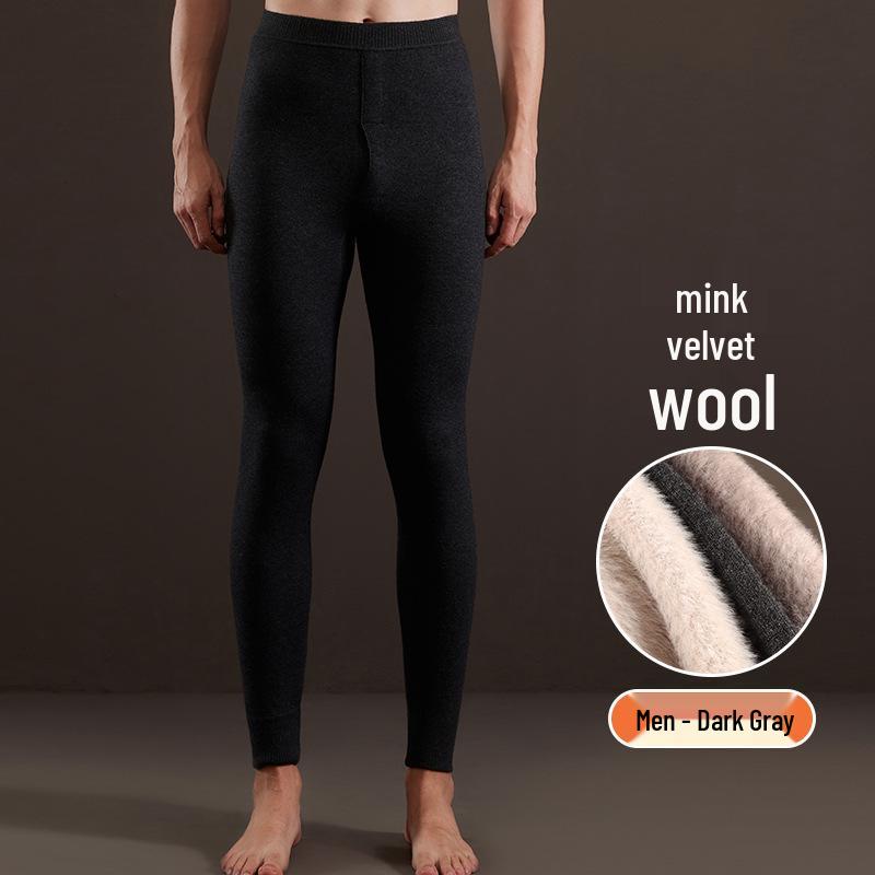 Men's Wool Fleece-Lined Warm Pants & Women's Faux Mink Cashmere Leggings: Winter High-Waisted Knitwear.