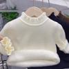 Baby Autumn Winter Thickened Fleece Knit Sweater Half Turtleneck Ruffle Collar Warm Base Layer Top