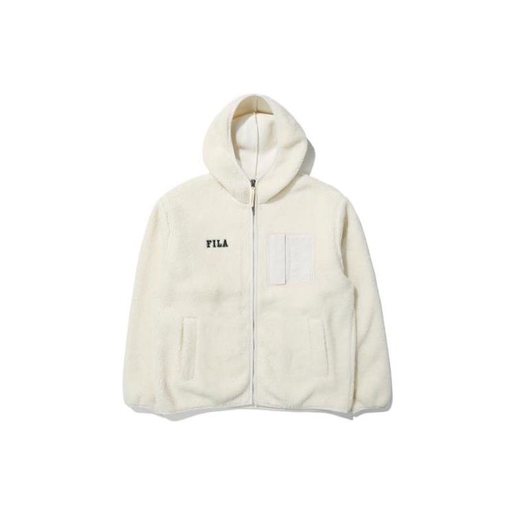 

FILA Solid Color Lamb Fleece Zip-Up Hooded Jacket Unisex jackets Off-White FS2PLD4102X-CRM M