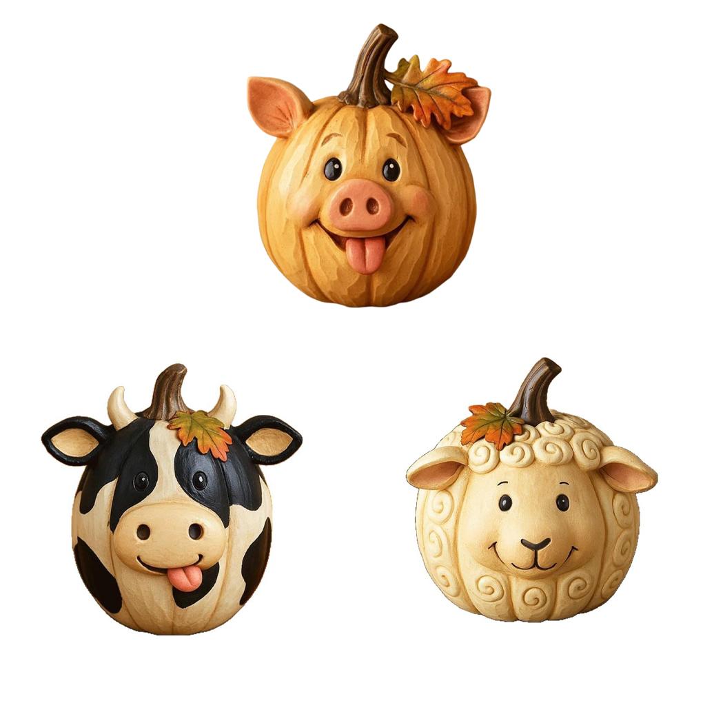 Cute Pumpkin Decoration, Fun Autumn Farm Animal Pumpkin and Easter. Dining Table Fireplace Center (Pig/Cow/Sheep)