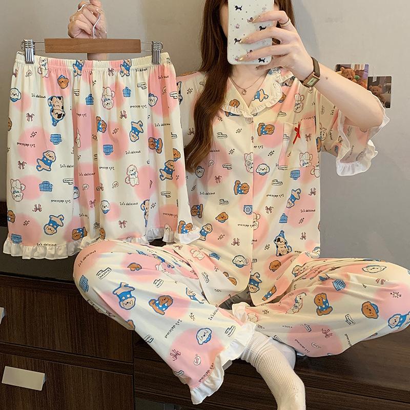 

[Вечеринка для собак] Мультяжная имитация хлопковой пижамы женская летняя милая с коротким рукавом красивая девочка домашняя одежда трехпредметный комплект 2XL [Recommended 130-72.5kg]