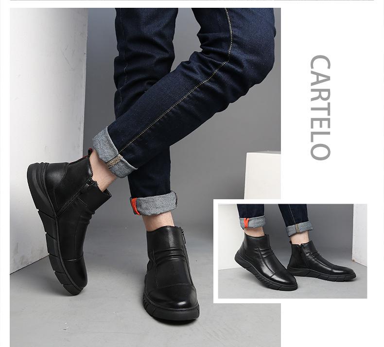 Men's Mid-Top Martin Boots with Soft Leather and Velvet-Lined, Zippered Autumn/Winter Casual Shoes