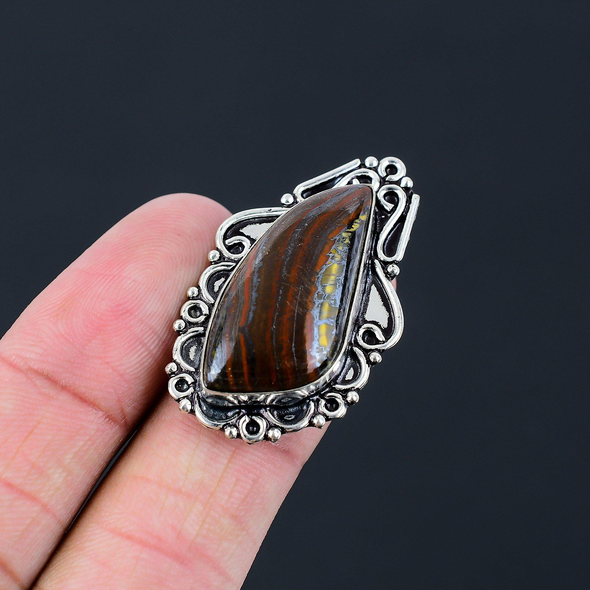 

Iron Tiger Eye Stone 925 Sterling Silver Promise Mother Ring Jewelry Size 6.5 6.5