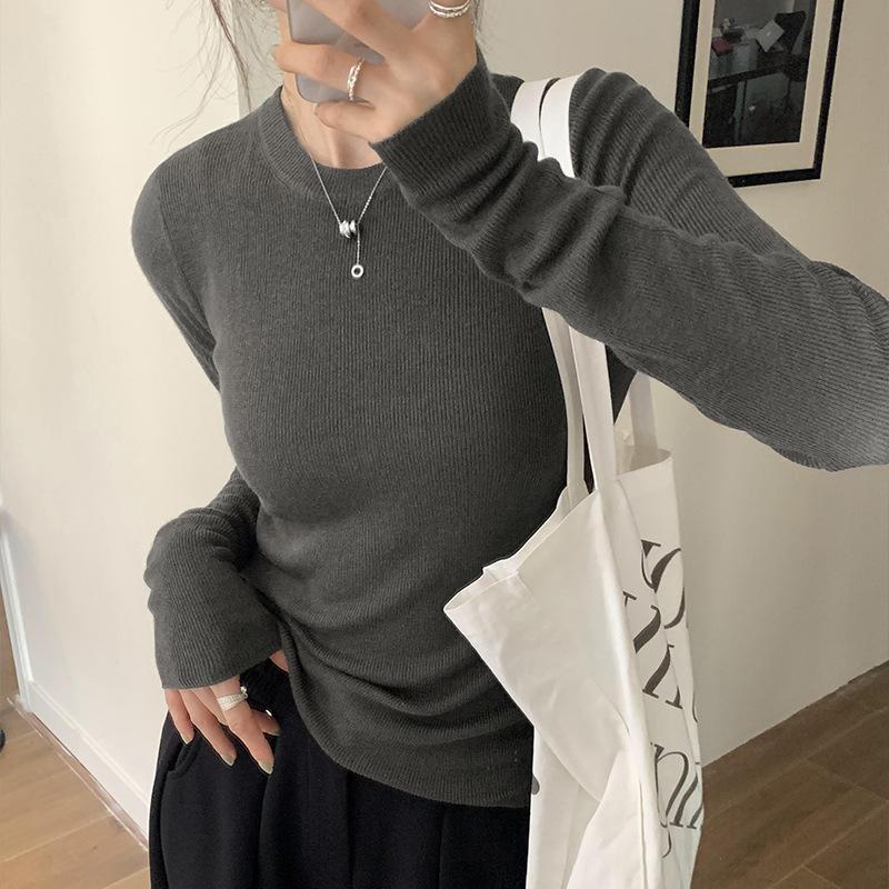 

Желтый внутренний слой тонкий трикотажный свитер для женщин темперамент нежный и облегающий топ L темно серый