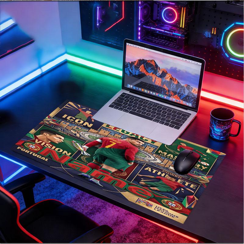 Custom Name Personalized Cristiano Ronaldo Pattern Mousepad, Laptop PC Desk Mat, Decorative Desk Mat for Home Keyboard Pad Gift