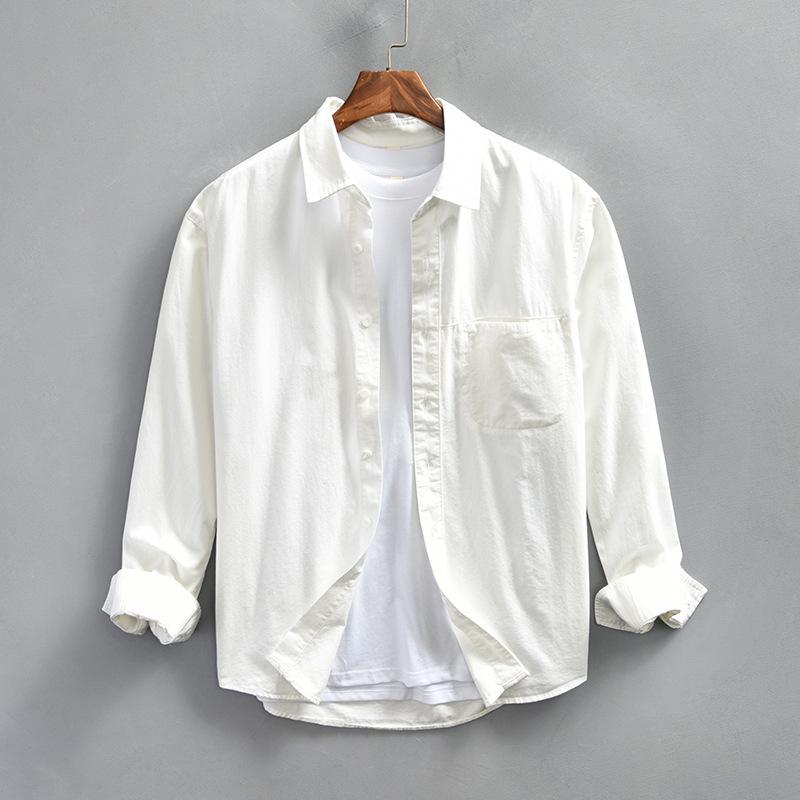 Japanese Style Cargo Mens Long Sleeved Shirts Spring and Autumn Casual Shirt Pocket Pure Cotton Button Shirt Daily Loose Top