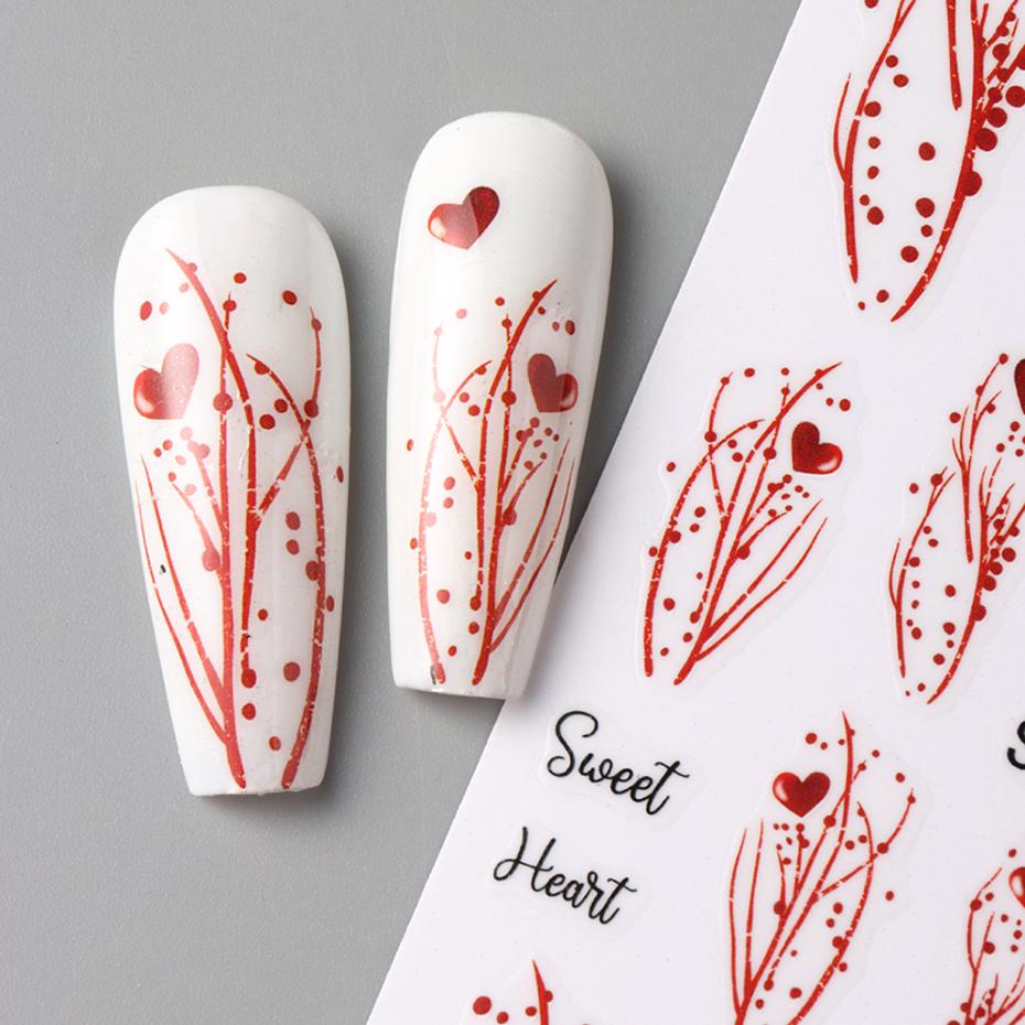 Xiaomi 2pcs Red Love Heart Nail Art Sticker of Valentine's Day Self-Adhesive Romantic Design Sliders Decorations Manicure Accessories