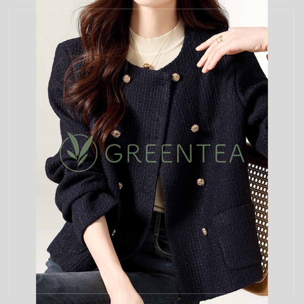 Veste Col Mao Taille L Thé Vert, Vêtement d'extérieur, Formel, Coréen, Décontracté, Quotidien, Printemps, Remise de diplômes, Mignon, Maman, Formel, Marine,