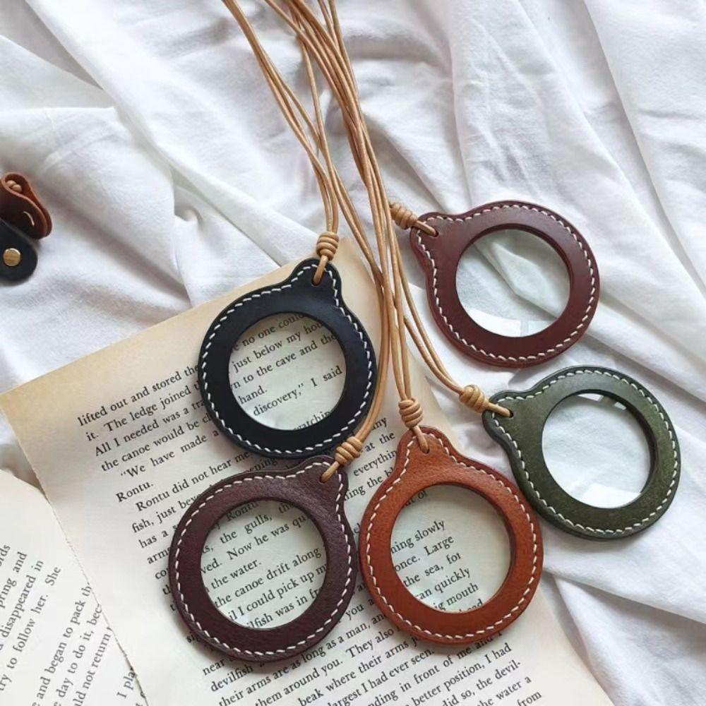 Leather Strap Magnifier with Leather Case Portable Reading Magnifier Elderly