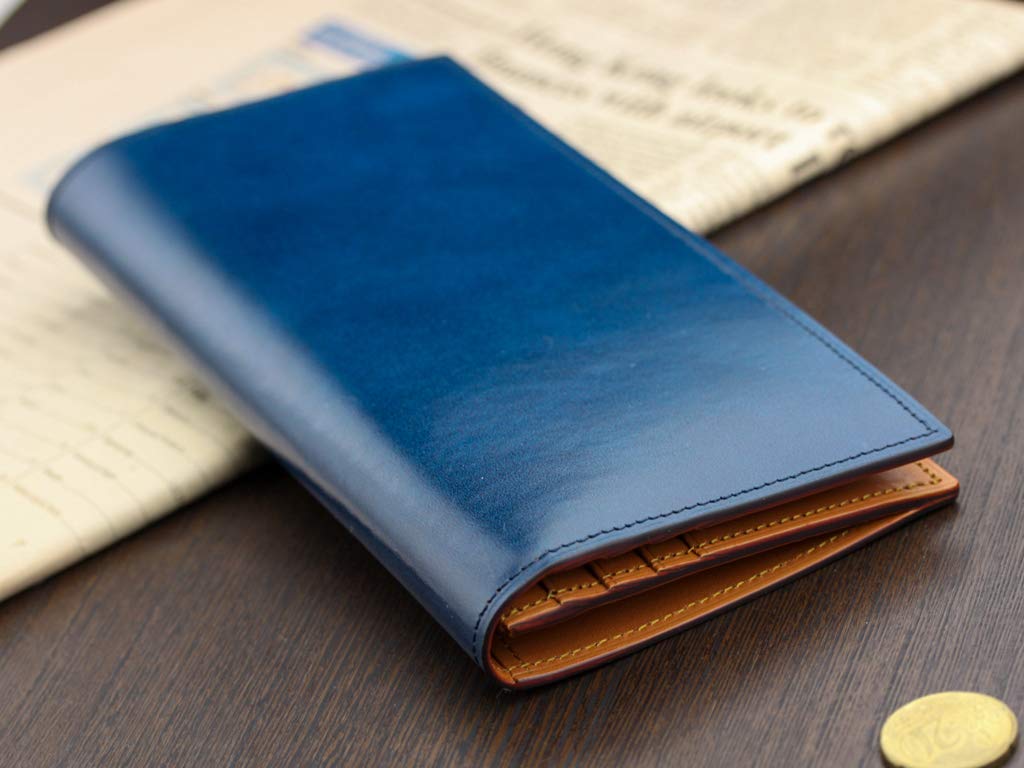 ABIES Antique Kip Leather Long Made in Japan Wallet, Blue,
