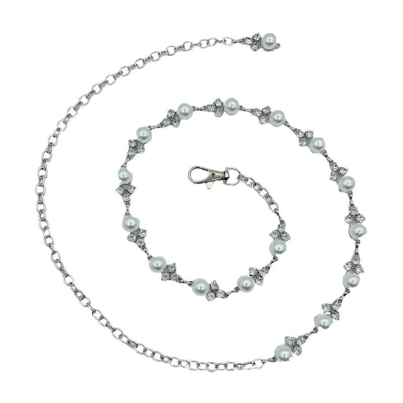 Elegant Pearl Water Drilled Metal Waist Belt For Ladies Casual Dresses