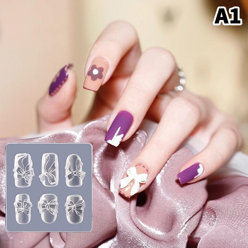 Carved DIY, UV Gel Nail Polish, Acrylic Crystal Nails Template 3D Carving Silicone Mold for Nail Stamping, Nail Art, Candy Bow