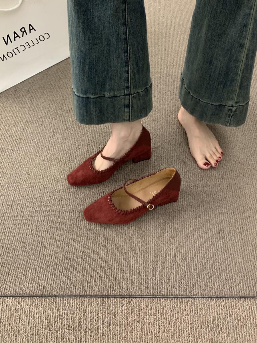 

Французский толстый каблук ретро квадратный носок с туфлями Мэри Джейн поздний вечерний ветер универсальный не устающая нога средний каблук для работы одинарные туфли женские 39