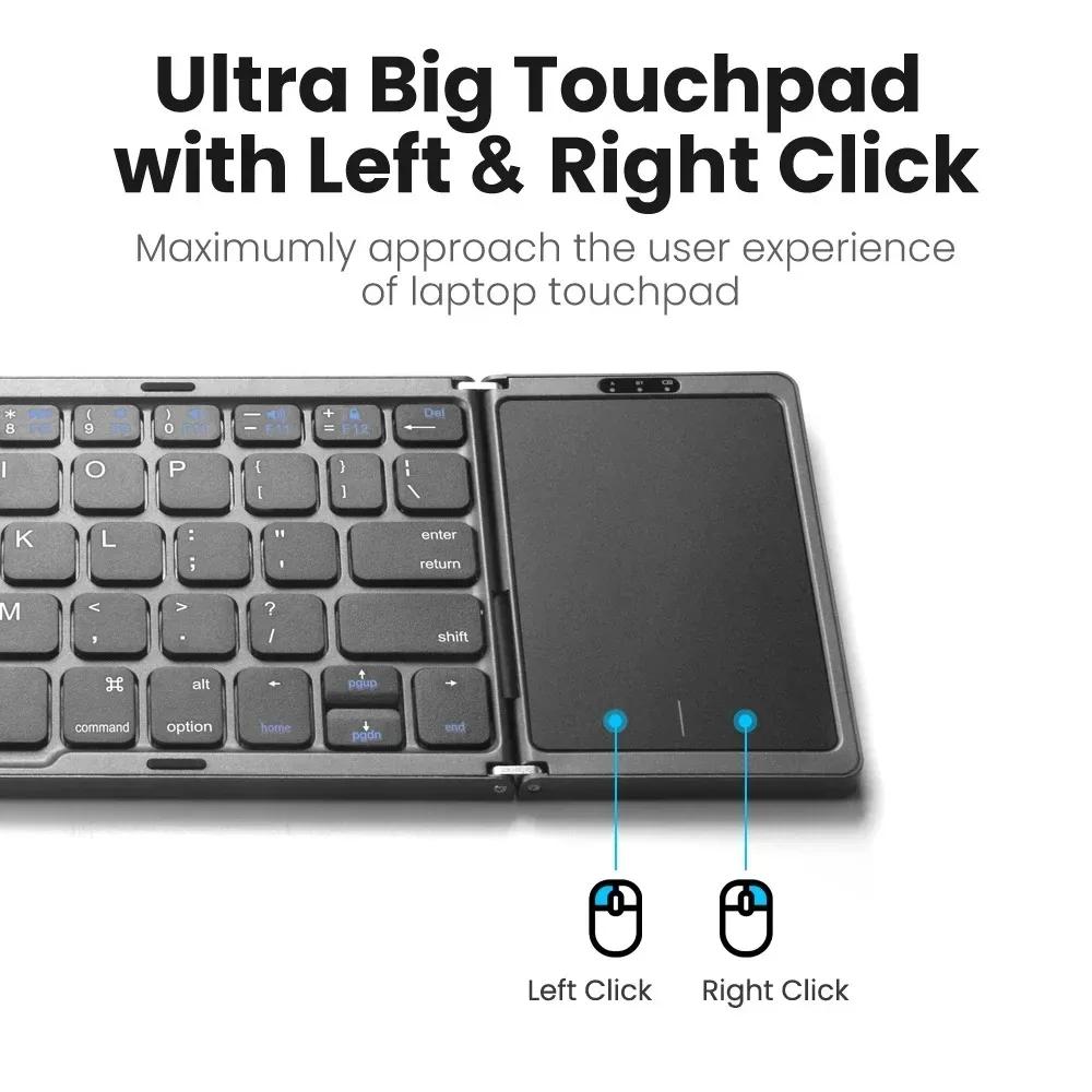 Tri-fold Keyboard with Touchpad Three Bluetooth Keyboard Portable Mini Keyboard Rechargeable Keyboard for PC Windows Android IOS