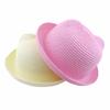 2018 Summer Baby Ear Decoration Lovely Children Character Solid Kid Floppy Panama Straw Hats Girls and Boys Sun Hat