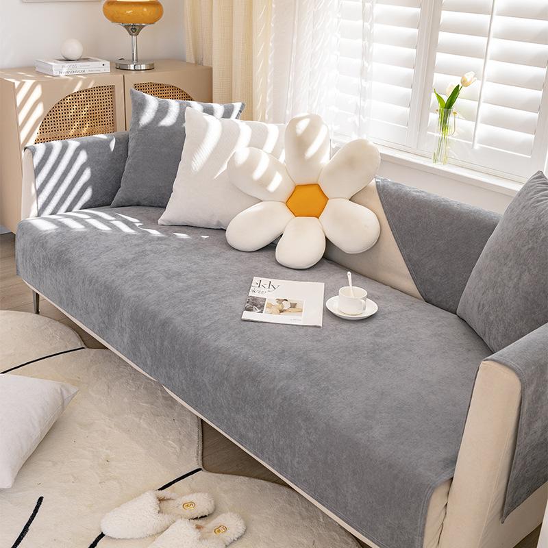 Водонепроницаемая подушка для дивана универсальная нескользящая подушка для четырех сезонов простая антипригарная изоляция для волос чехол для дивана задняя крышка полное полотенце 7070 темно серый 1174₽