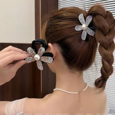Mode Strass Blume Haarspangen für Frauen Retro Perle Glitzer Glänzend Sonnenblume Temperament Haarnadel Haarstyling