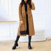 Women's Long Solid Double Breasted Long Sleeves Pocketless Coat Outwear Pocket Decoration