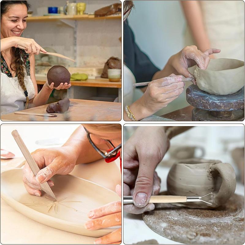 12Pcs Pottery Clay Sculpting Modeling Tool Set Double-Sided Clay Sculpture Tool Set Wooden Modeling Clay Sculpting Tools Kit