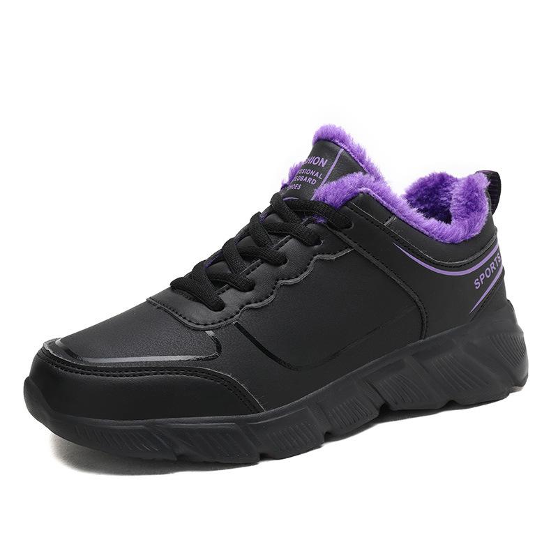 Women's Winter Chunky Platform Running Sneakers Anti-Slip Lace-Up Faux Fur Lining Walking Shoes Warm Fleece Lined Workout Tennis Sneakers for Women