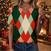 Women's Casual Christmas Print V-Neck Short Sleeve Button Down T-Shirt