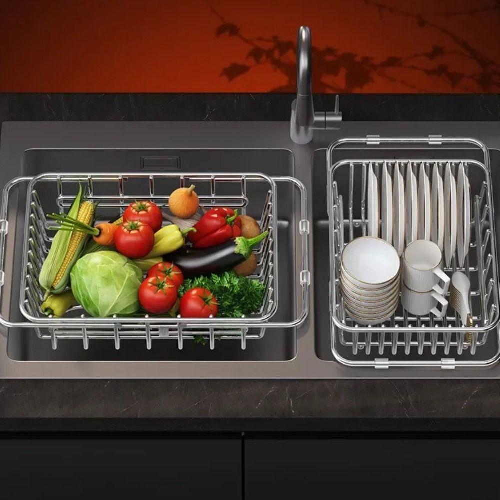 304 Stainless Steel Stainless Steel Dish Drying Rack Fruit Vegetable Drain Basket  Fruit Washing