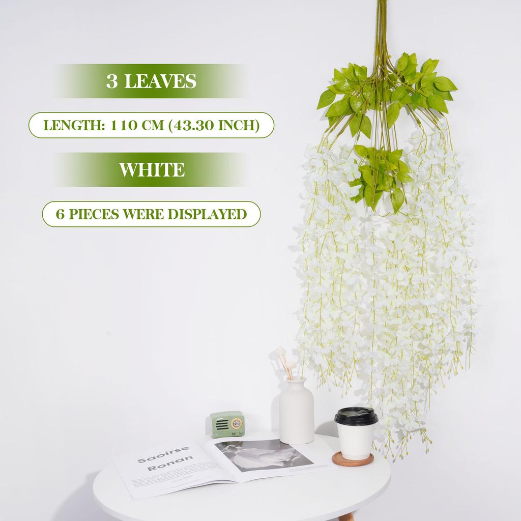 3Forks/ Branch Long Wisteria Artificial Flowers with Green Leaves for Wedding Room Decor Garland Decor Flores Artificiales Wazon