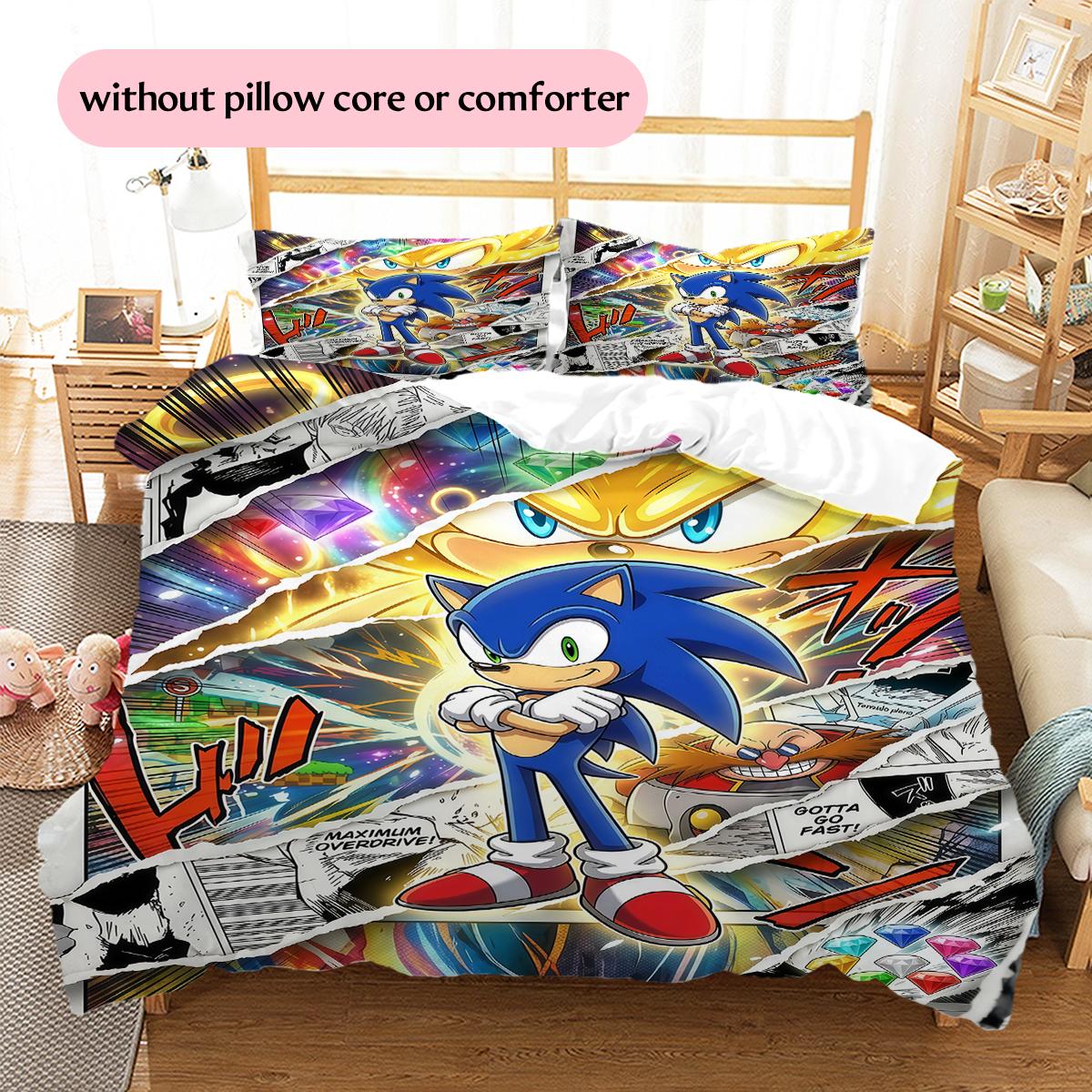 

Spliced Sonic the Hedgehog Pattern Bedding Quilt Set Home Decoration Gift (1 * duvet cover + 2 * pillowcase without core) 135x200cm