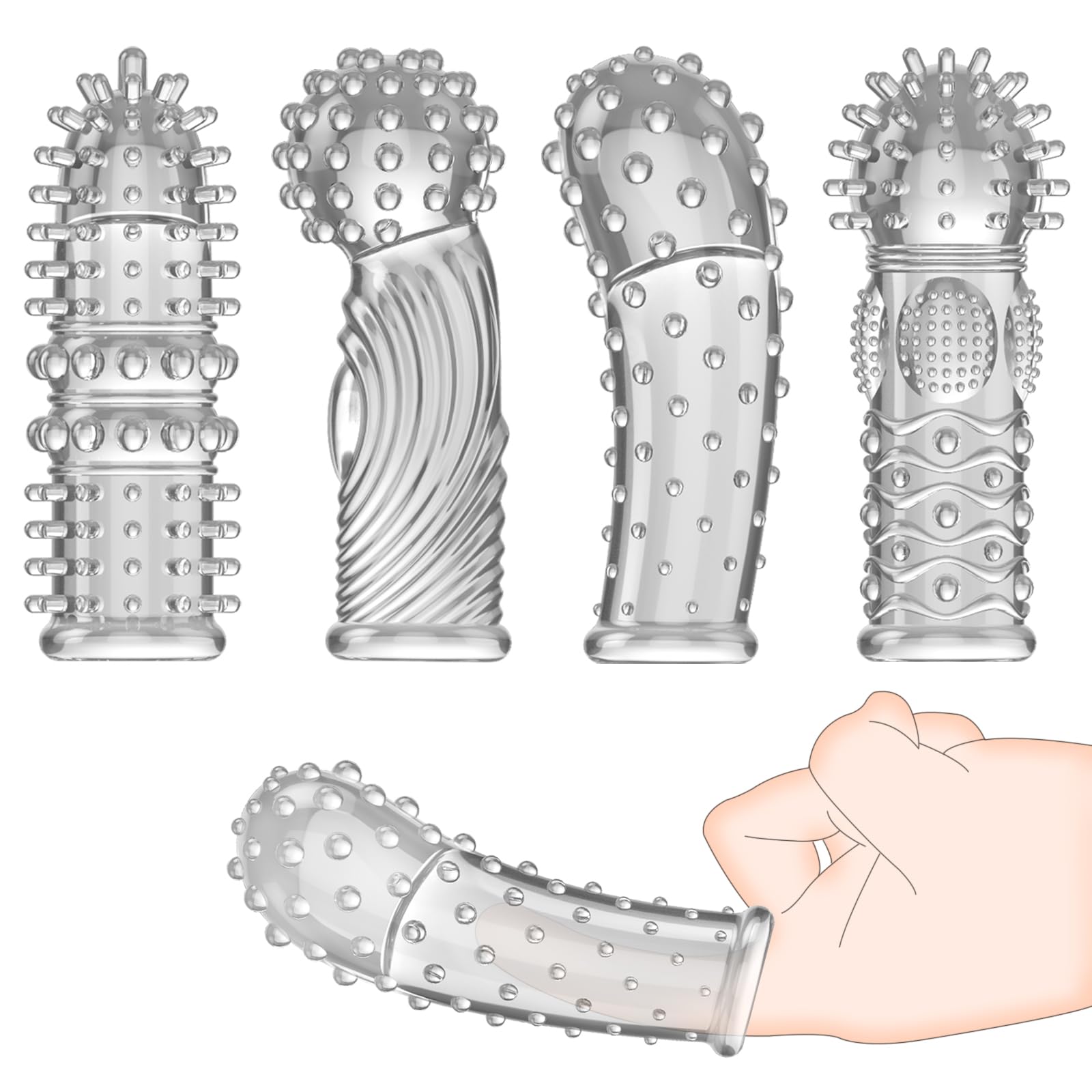 Giftoyou Finger Cot для женщин, комплект из 4 предметов, Finger Dome SM Goods, анальный Finger Cot, прозрачный, водонепроницаемый, мягкий, легко носить, игрушка для взрослых SM