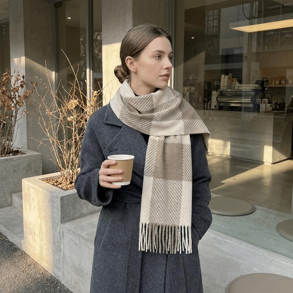 Fringed Plaid Shawl Checkered Wrap Scarf Ladies Faux Cashmere Scarf Party