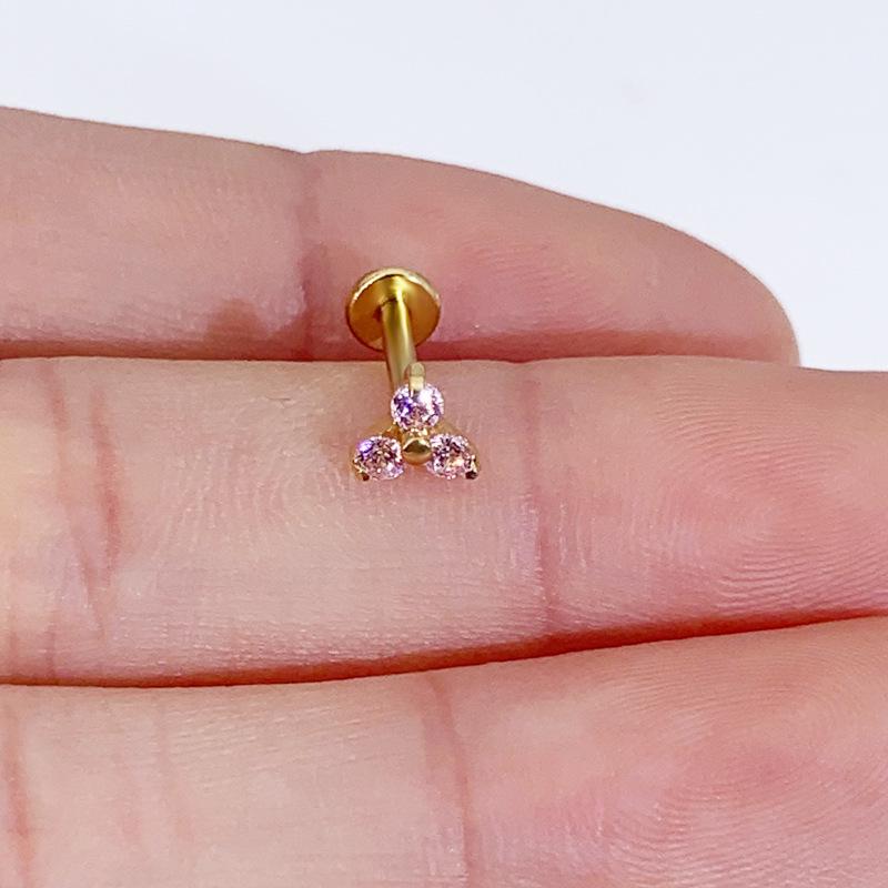 ASTM F-136 Titanium Triangle Flower Pavé Zircon Cartilage & Lip Stud Earring with Internal Thread