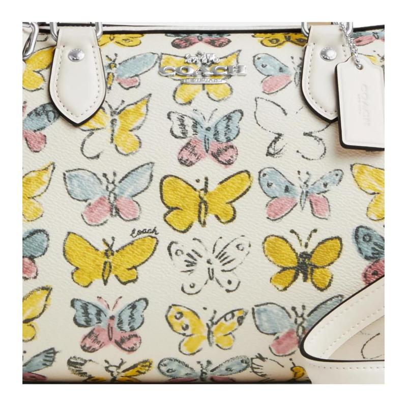 COACH Rowan 25 Butterfly Pattern All Over Print Coated Canvas Shoulder Crossbody Handbag Medium Women's Silver