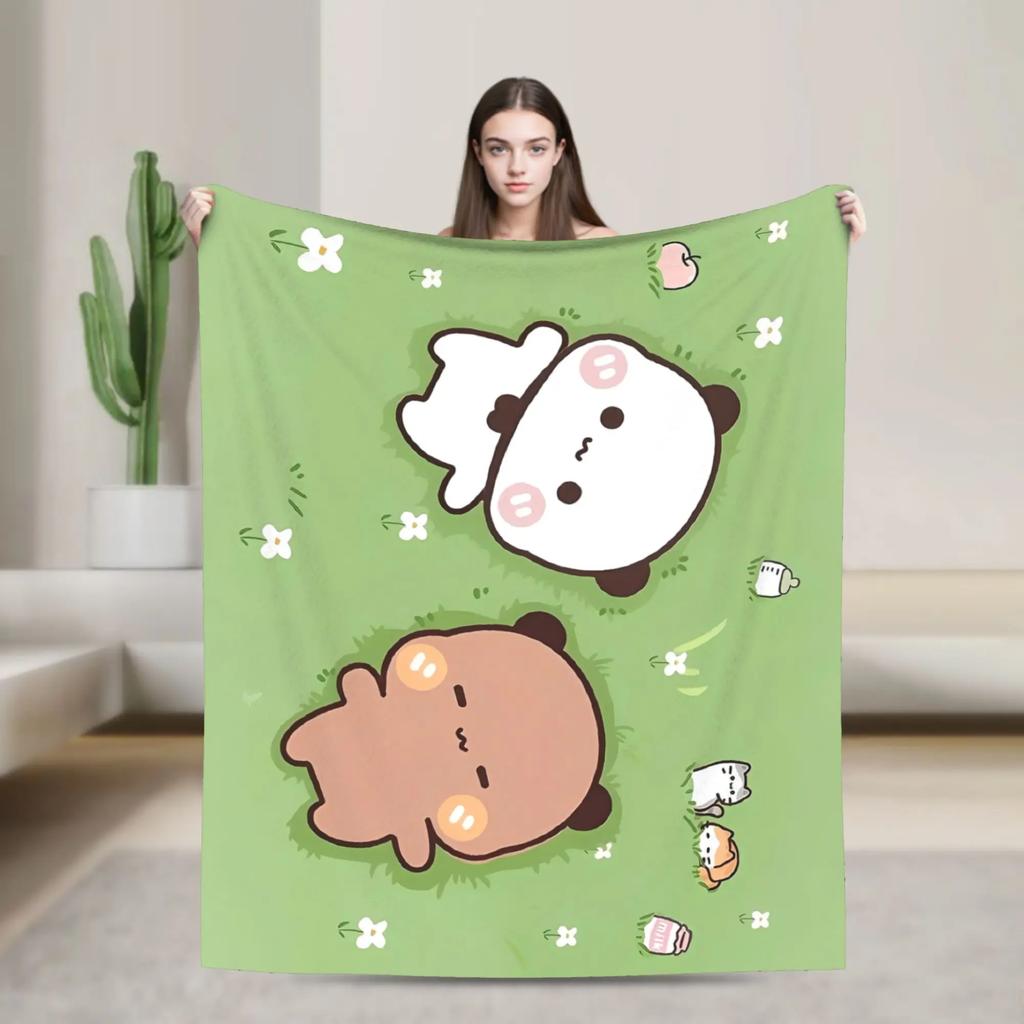 Bubu Dudu Panda Bear Cartoon Flannel Blanket Cute Art Lightweight Throw for Autumn Winter Travel Home Decor