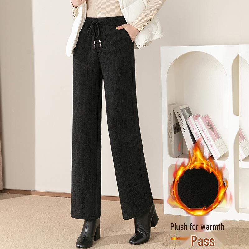 

High-Waist Wool Blend Wide-Leg Maternity Pants with Velvet, Winter-Ready, Loose and Stylish, Large Size 4XL чёрный