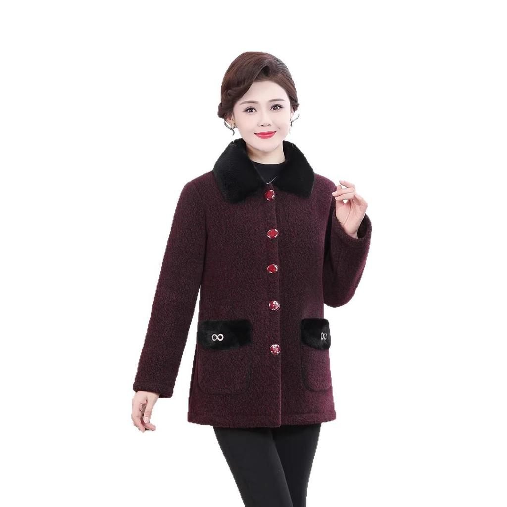 Winter Velvet Lapel Coat for Middle-Aged Women - Faux Mink, Loose Fit, Woolen, Plus Thick Layer