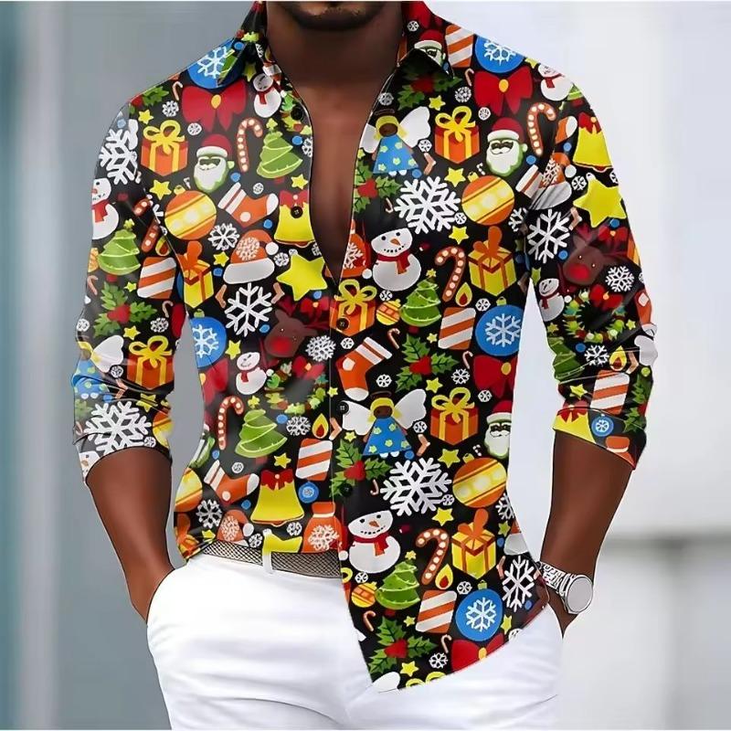 Weihnachten Herren Schneemann Schneeflocke Lustiges Weihnachtshemd Hemd mit Knöpfen Langarm Lustig Outdoor Feiertag Frühling Herbst Umlegekragen