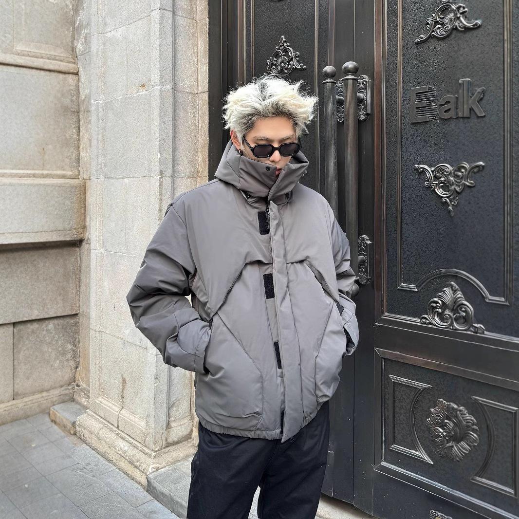 

Men s Winter Down Cotton Jacket with Detachable Hood - American Style, Cleanfit, Deconstructed Design L сірий колір