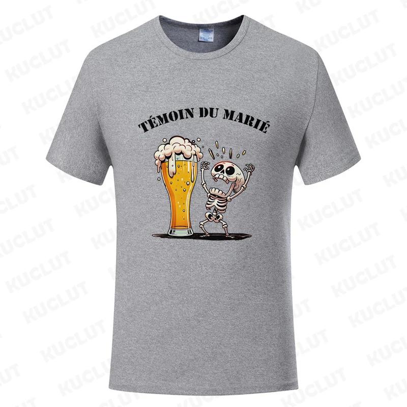 French Evg Team Future Groom Man T-shirt Wedding Tops Single Farewell Bachelor Party Tees Fashion Skeleton Beer Graphic Tshirt
