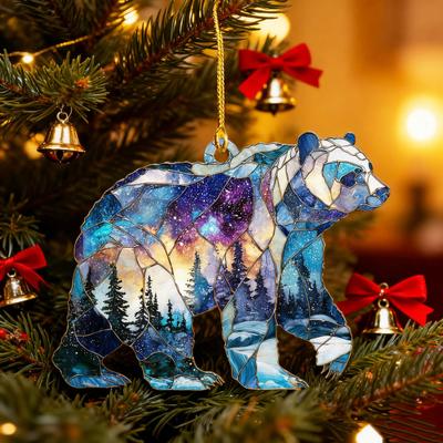 1/2/3/4/5Pcs Christmas Acrylic Polar Bear Hanging Decoration Car Rearview Mirror Xmas Tree 2D Flat Stained Glass Bear Hanging Ornament