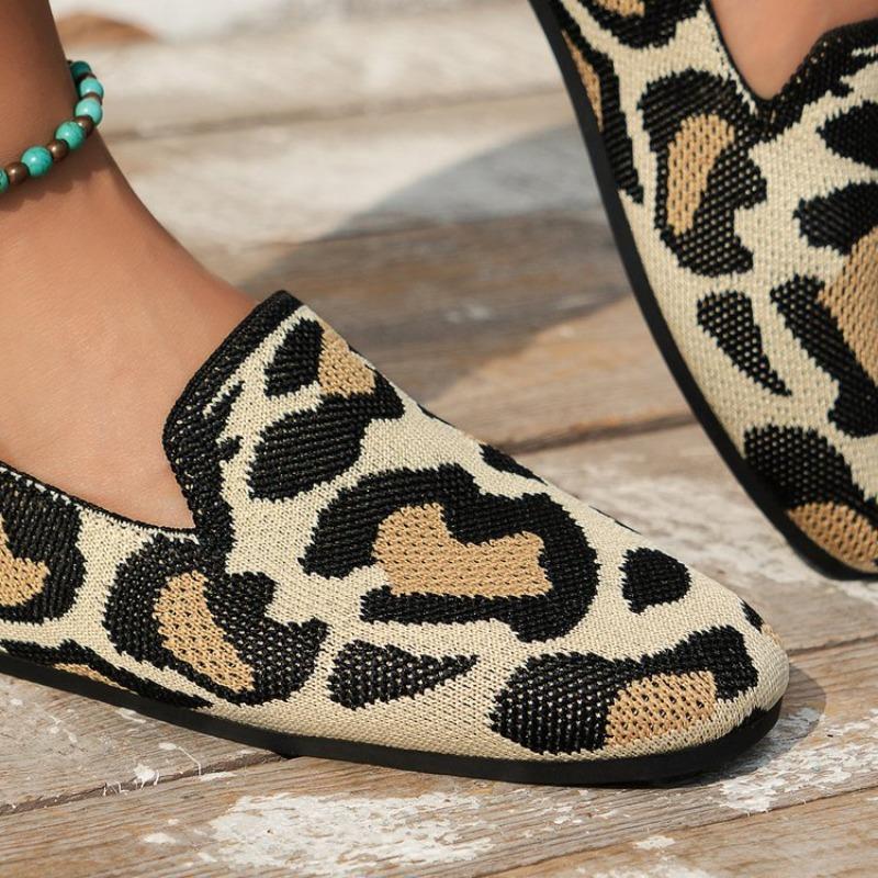 Women's Leopard Print Loafers, Comfortable British Style Casual Flats, Plus Size
